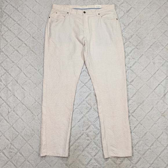 Billy Reid Pants Mens 38 White Eggshell Ashland Cotton Linen Slim Straight - Picture 1 of 8